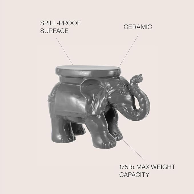 JONATHAN Y TBL1007E White Elephant 14.25" Ceramic Indoor/Outdoor Garden Stool Coastal, Contemporary, Transitional, Patio, Garden Room, Bathroom, Living Room, Gray