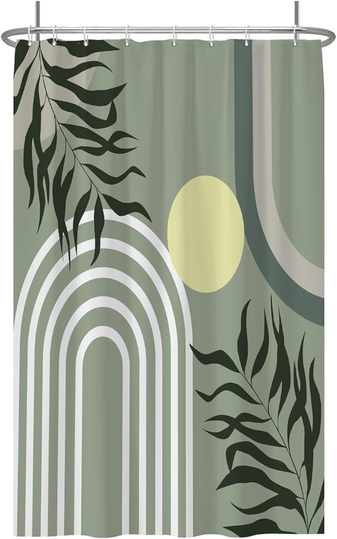 Baocicoo Green Minimalism Boho Shower Curtain Mid Century Abstract Sun Shower Curtain for Bathroom Modern Hostel Hotel Durable Polyester Waterproof Curtain for Bathroom with Hooks 48x72 Inches