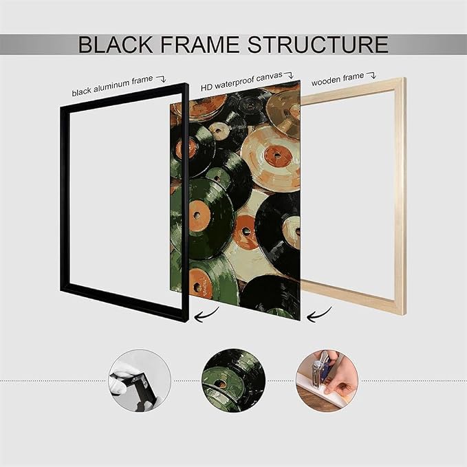 Music Vinyl Records Poster Vintage Abstract Mid Century Wall Art Modern Trendy Canvas Aesthetic Prints for Living Room Bedroom Wall Decor 012X16 inch Aluminum Framed Music Lovers Gifts