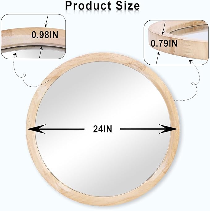 MAGFLERUM 24 Inch Round Wood Mirror - Circle Mirror for Nursery, Boho Style - Wall Decor for Bedroom, Living Room, Hallway (Nature)