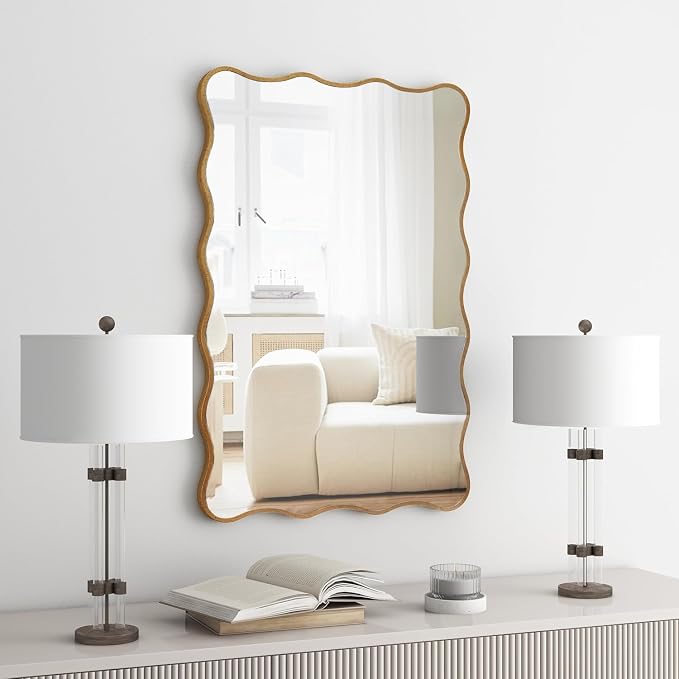 SHYFOY Wall Mirror Decorative, Antique Mirror Gold Wavy Mirrors 20x30” Irregular Mirrors Asymmetrical Ripple Wall Mirrors Abstract for Hallway Living Room Bedroom Entryway