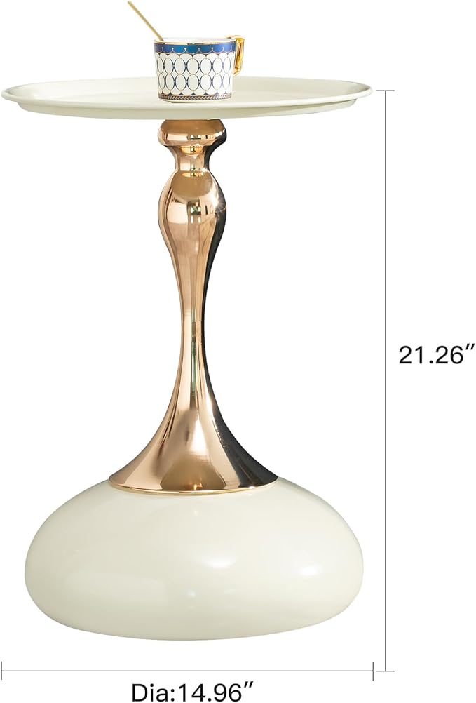 Small Round Side Table, 15" White End Table for Small Space, Modern Bistro Cocktail Table with Metal Pedestal Base, Mini Coffee Table for Living Room, Bedroom, Kitchen, Cafe, Apartment