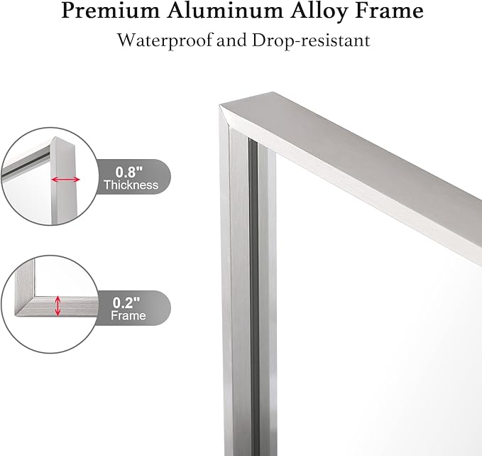30x40 Inch Silver Bathroom Mirror - Copper-Free Mirror, Aluminum Alloy Frame Vanity Rectangle Wall Mounted Modern Mirror for Bedroom/Living Room/Porch Horizontal or Vertical