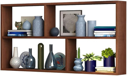 RUNNUP Floating Wall Mount Bookcase Engineered Wood Book Shelf Decor Wall Shelf for Study Room Office Living Room, Brown 47.2" L x 7.9" W x 25.6" H
