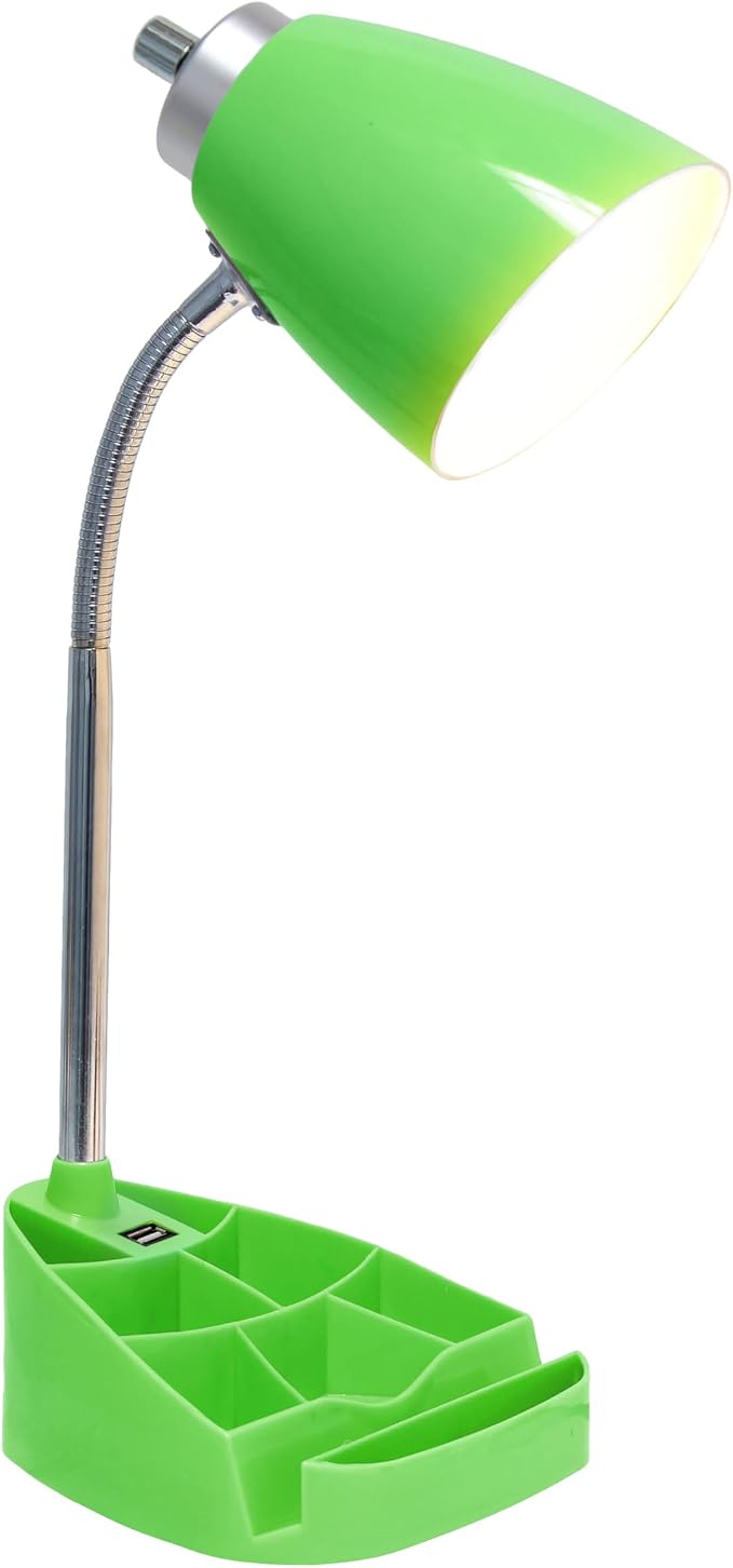 Simple Designs LD1056-GRN-LB 18.5" Gooseneck Organizer Desk Lamp with iPad Tablet Stand Book Holder and USB Port, with LED Bulb, Green