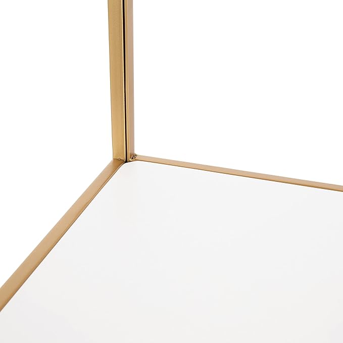 Kate and Laurel Melora Modern Glam Corner Shelf; 24 x 17 x 38; White and Gold; Glamorous Floating Corner Shelving with Four Shelves and Unique Geometric Shape