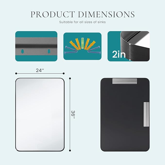NEWBULIG Wall Mirror, Bathroom Mirror for Over Sink, Matte Metal Framed Vanity Mirror, Wall Decor for Bedroom, Tempered Glass
