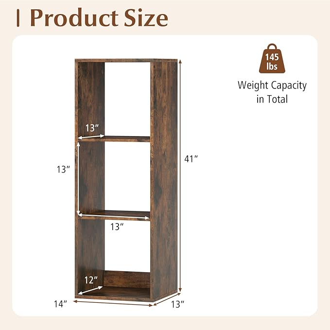 Tangkula 3-Cube Bookcase, 4-Tier Bookshelf with Open Compartments, Freestanding Cube Storage Organizer with Anti-Toppling Kits, Modern Display Shelf for Living Room, Study (1, Rustic Brown, 3-Cube)