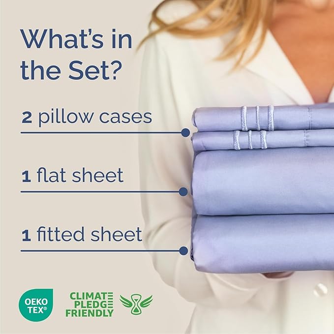 Cal King Size 4 Piece Sheet Set - Comfy Breathable & Cooling Sheets - Hotel Luxury Bed Sheets for Women & Men - Deep Pockets, Easy-Fit, Soft and Wrinkle Free Sheets - Lavender Oeko-Tex Bed Sheet Set