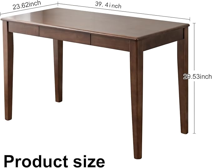 Solid Wood Desk with Drawer, Wooden Home Office Desk for Work, Student Computer Desk for Small Spaces, Gaming Study PC Desk for Bedroom, Easy to Assemble (Walnut Color 39 inch)