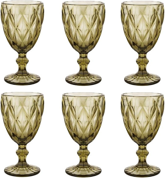 Pure Green Wine Glasses 6Pcs a Set Solid Colors Glass Goblets Colorful Dishwasher Safe Colored Glassware With An Embossed Vintage Never Fade Colored Goblets Pattern Like Crystal (Glass, Green)