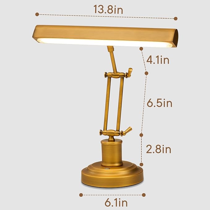 Vintage Piano Lamp for Grand/Upright Pianos, Bronze Piano Light with Touch Control & 3 Color Temperature & Stepless Dimming, Gold Foldable Desk Lamp for Bankers, Office, Reading, Bedside