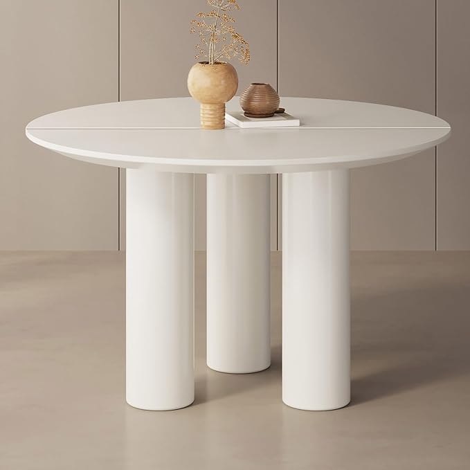 46.06" White Dining Table for 4 Round Kitchen & Dining Room Tables with Thicken Tabletop and Wooden Legs Circle Leisure Coffee Dinette Table for Kitchen, Living Room, Office