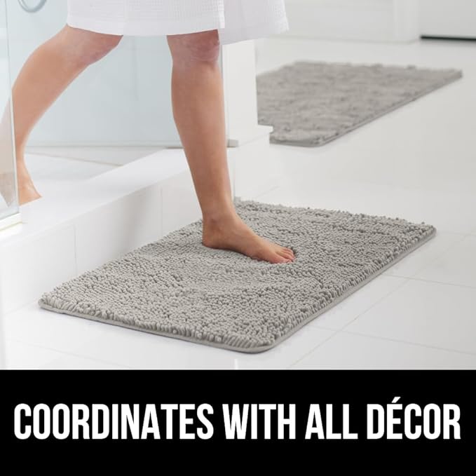 GORILLA GRIP Bath Rug Mat, Thick Soft Absorbent Chenille, Quick Dry Microfiber Mats, Rubber Backing Washable Shower Floor Rugs, US Designed Bathroom Bathmat Home Decor Accessories, 24x17 Light Gray