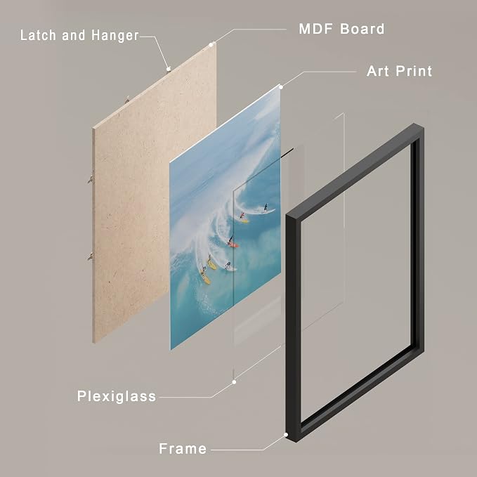 SIGNWIN Framed Ocean Nautical Landscape Wall Art, Set of 4 Surfing Surfboard Aerial View Wall Decor Prints, Nature Wilderness Wall Décor for Living Room, Bedroom Black - 12"x16" Black