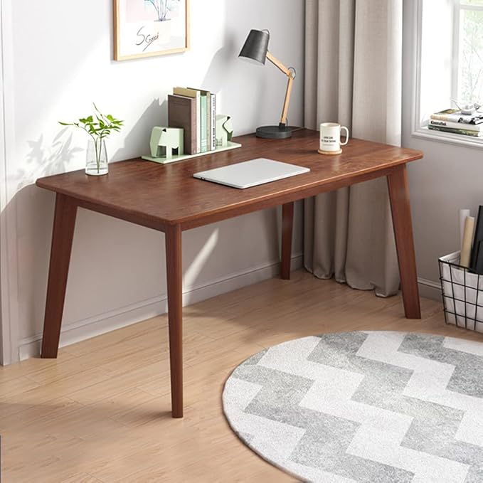IOTXY Simple Wooden Writing Desk - Modern Minimalist Style PC Laptop Computer Workbench with Solid Wood Legs, 47" W Home Office Work Table for TV Stand Music Video Live Broadcast Workstation, Walnut