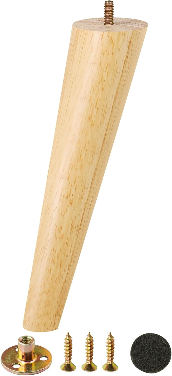 FoDau770 Rubber Wood Furniture Legs 14 Inches, 5/16" UNC Slant Tapered Wood Feet Mid Century Sofa Legs, Wooden Furniture Feet Replacement Parts for Cabinet Couch Dresser Chair Ottoman Table