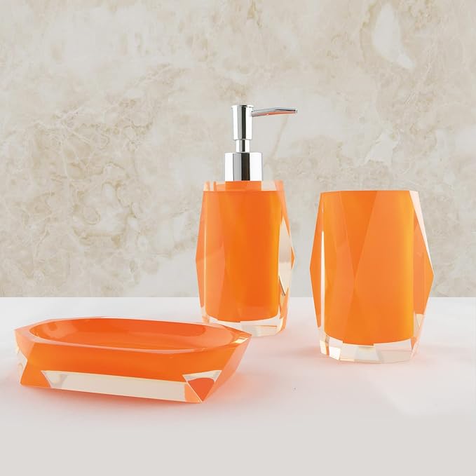Faceted Soap Dish, Durable Resin, Smooth, Easy to Clean, for Stylish Bathroom Décor, Orange, 4x5, Sold Individually
