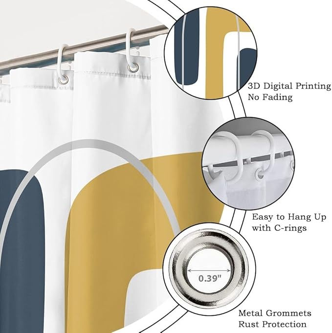 Boho Abstract Shower Curtain for Bathroom Modern Minimalist Neutral Bathroom Decor Simple Geometric Arch Aesthetic Bathtub Curtains Machine Washable Waterproof Polyester Fabric with Hooks 69x70 Inch