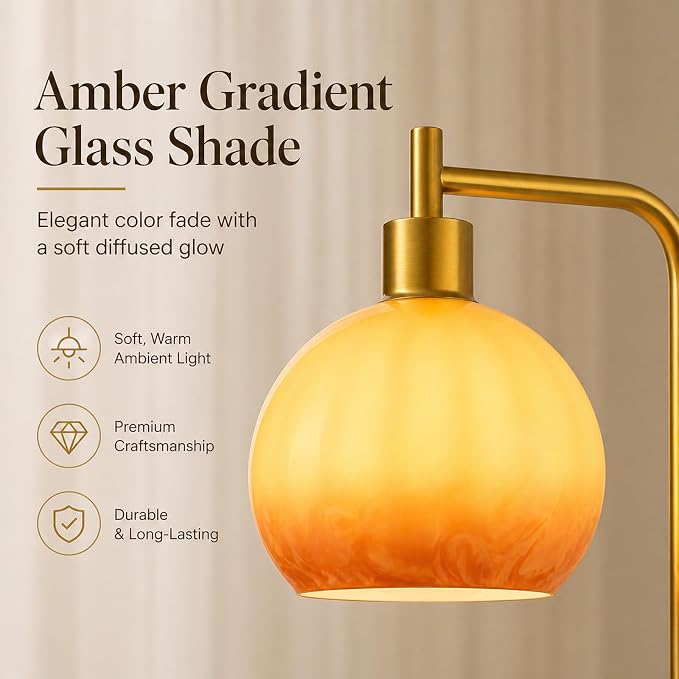 67" Soft Glow Art Deco Floor Lamp - Metal Pole Sunset Glass Lamp, Pedal Switch & E26 Bulb, Perfect for Bedroom Living Room Office Scandinavian/Minimalist/Contemporary Interiors