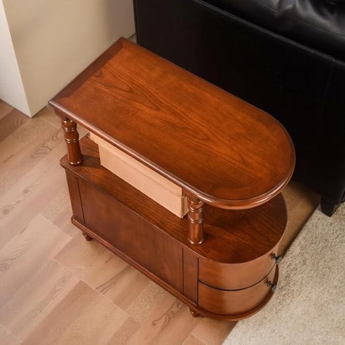 Biaco Set of 2 Solid Wood End Tables with 2 Drawers - Caramel Brown Mid-Century Modern Side Tables, Full Assembly Nightstand Bedside Tables for Living Room/Office (23.4" Dx11.4 Wx25.3 H) BG-A508-MG