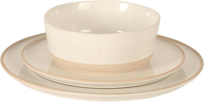 Gibson Elite Humphrey Lane 12 Piece (Service for 4) Plates and Bowls Reactive Glaze Dishes Stoneware Ceramic Dinnerware Set - White