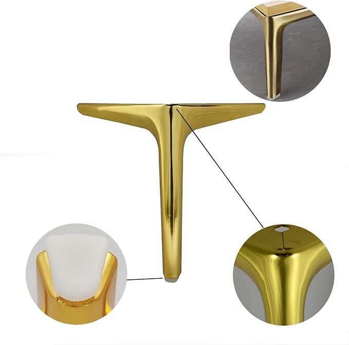 6 inch /15cm Shiny Gold Metal Furniture Legs Set of 8, Modern Style Furniture Legs, DIY Replacement for TV Stand, Sofa, Chair, Cabinet Cupboard