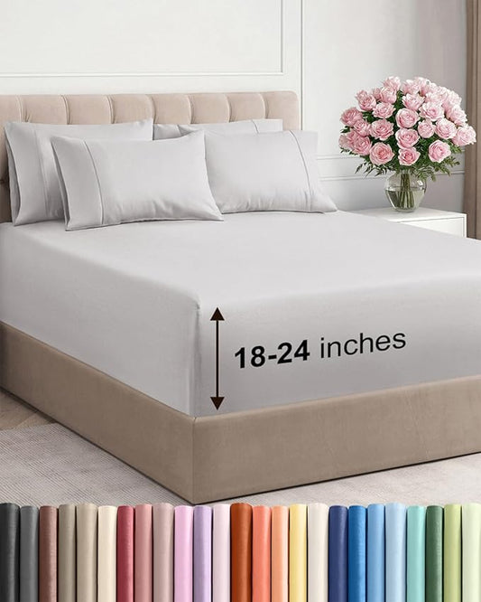 Extra Deep King Sheet Set - 6 Piece Breathable and Cooling Sheets - Hotel Luxury Bedding for Women, Men, Kids & Teens - Easy Secure Fit - Soft, Wrinkle Free & Comfy - Extra Deep Pockets - French Grey