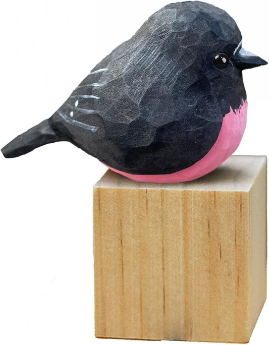 Bird Figurines Hand Carved Painted Wooden Statues for Home Decor, Gift for Bird Lovers,Housewarming, Birthday, Christmas, Anniversaries (NO.20-Pink Robin)