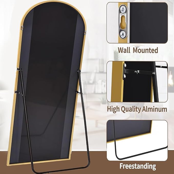 Dewfig Arched Full Length Mirror, 76"x34" Large Floor Mirror, Full Body Mirrors for Leaning or Hanging, Standing Mirrors for Bedroom, Living Room,Dressing Room, Aluminum Alloy Frame, Gold