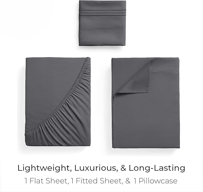 Mellanni Twin Sheets Set - 3 PC Iconic Collection Bedding - Hotel Luxury, Extra Soft, Cooling Bed Sheets - Wrinkle, Fade, Stain Resistant (Twin, Gray)