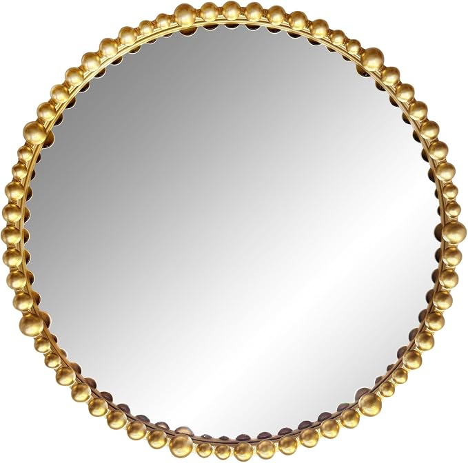 Gold Round Mirror with Beaded Frame ，Circle Antique Bathroom Vanity Mirror Decorative Wall Mirrors for Living Room,Bedroom, Entryway