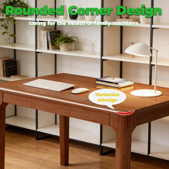 100% Solid Wood Desk, Rubberwood Office Desk with Drawers, Mid Century Modern Desk Table, Narrow Desk for Bedroom, Living Room & Office, Walnut Color,47.2 inch