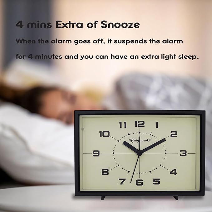 Analog Alarm Clock, 6 inch Silent Non Ticking Small Clock with Night Light, Battery Operated Simply Design for Bedroom, Bedside, Living Room, Room Decor, Desk, Table (Black)