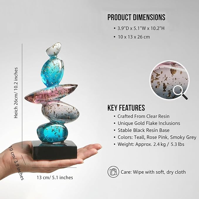 Fake Stone Art Statue Home Decor, Clear Resin Colorful Good Luck Stone Sculptures for Coffee Table Bookshelf Decor, Modern Art Living Room Office Bedroom Decorations