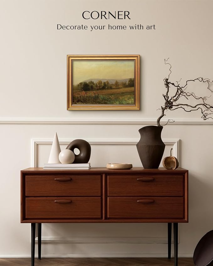 HUARCEY Gold Framed Vintage Wall Art for Living Room, Landscape Painting Prints Shelf Decor for Kitchen, Aesthetic Bedroom Wall Art, Best Gifts for Friends or Family - New England Landscape 16L x 12W