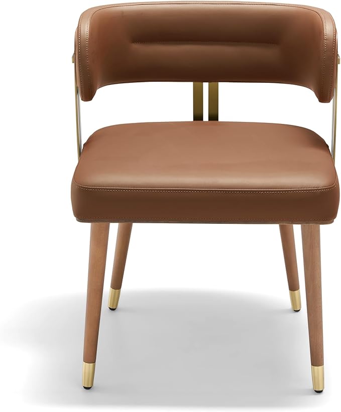 Modern Upholstered Leather Dining Chairs with High-Resilience Foam Cushion, Walnut Wood Veneer&Gold Metal Legs, 22Lx20.5Wx28.3H Inches, Anti-Slip Kitchen Chairs for Dining Room,Tan