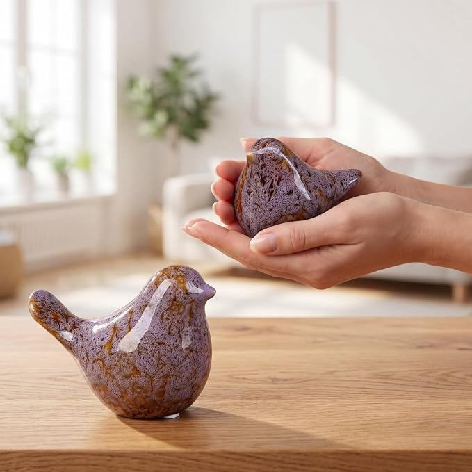 statueBird Statues, Modern Home Decor, Suitable for desks, Bookshelves, bedrooms, Living Rooms, cabinets, and Fireplace Mantel Decorations. Ceramic Animal Statues. (Purple;)