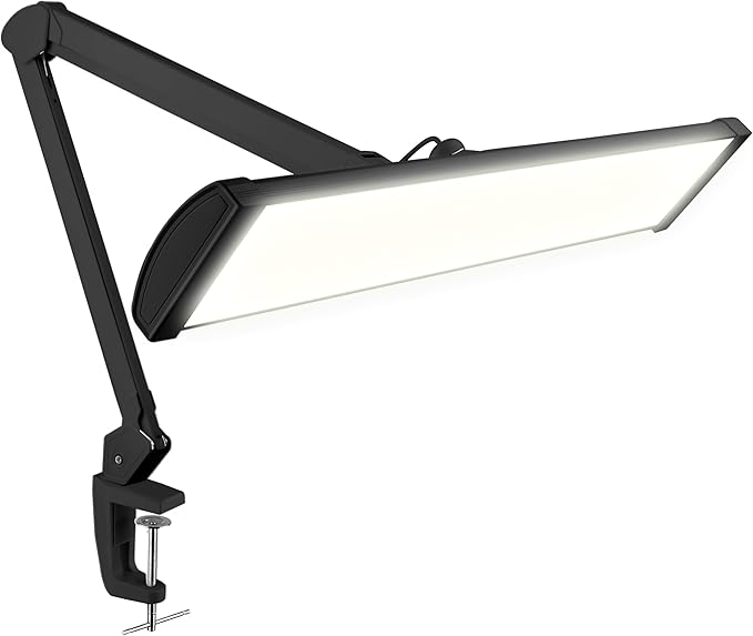 Neatfi LED Desk Lamp, 3,500 Lumens, 3 Light Modes, Dimmable, 45W, 26” Wide Shade, 540 SMD LEDs, Eye-Caring Task Lamp for Reading, Crafting, Workbench, Office (CCT with Clamp, Black)