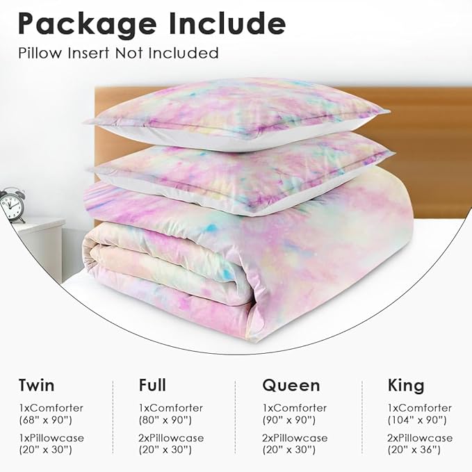 Tie Dye Twin Comforter Set, Unicorn Galaxy Colorful Bedding Set 2 Piece, All Season Soft Toddlers Children Adults Bedroom Bed Decoration Comforter and 1 Pillow Shams