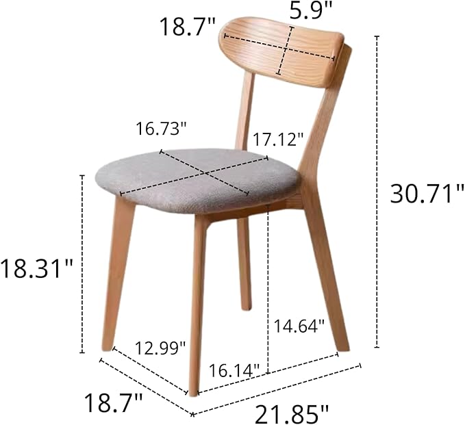 100% Solid Oak Wooden Dining Chairs - Practical Kitchen Chairs with Upholstered Cushion - Wood Chair for Dining Room, Kitchen (1, Natural with Grey Cushion)