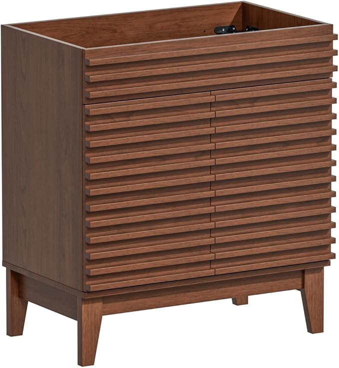 ROOMTEC 30" Bathroom Vanity, Mid-Century Freestanding Bathroom Vanity Cabinet with Storage, Particleboard Frame with Wood Grain Laminate, Walnut (Sink Basin Not Included)