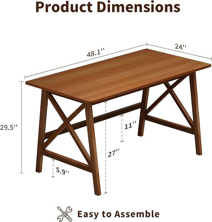 NELYE Modern Solid Wood Desk - 48" Simple Computer Table for Home Office Study Writing Workstation in Walnut, 48" W x 24" D
