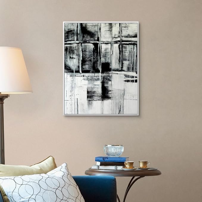CANVAS ON DEMAND Looking Through Silver Float Framed Canvas Wall Art Print by Erin Ashley, Contemporary, Abstract, Modern, Home Decor, Black and White Artwork,24" x30in
