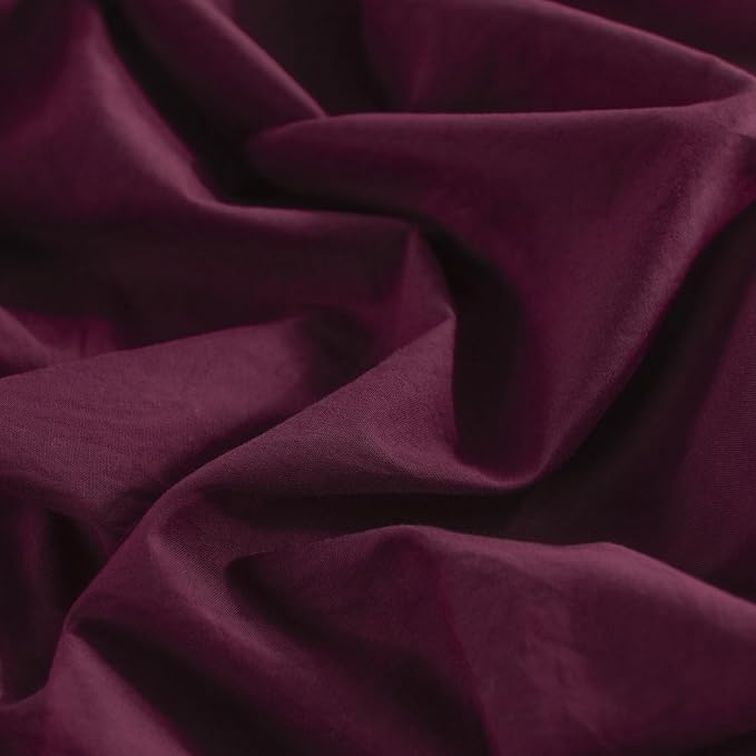 NEXHOME PRO 100% Washed Cotton Duvet Cover Twin Size, Ogranic Natural Linen Feel Breathable Bedding Set with Zipper Closure, 2 Pieces Duvet Cover Set Wine (No Comfortert) 6890