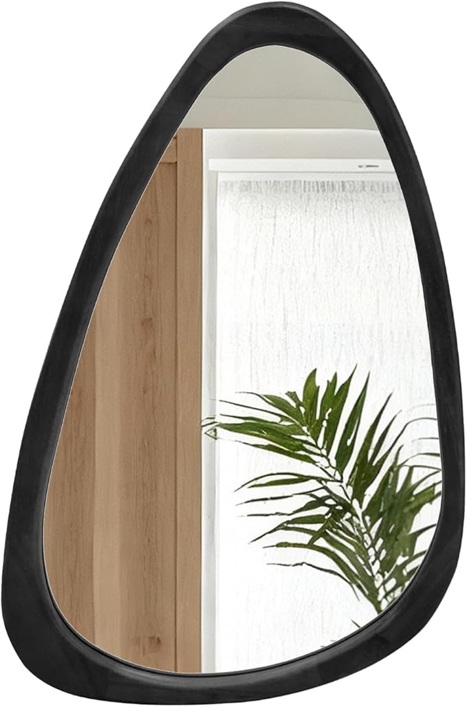 Asymmetrical Mirror, 30"x20" Unique Irregular Wall Mirror, Wood Mid Century Modern Mirror Decor for Bathroom Bedroom Living Room Entryway Hallway (Black)