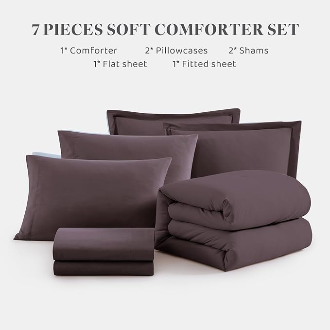 WRENSONGE Super King Comforter Set - 7 Pieces Artic Plum Soft Bed in a Bag Super King with Fitted Sheet, Flat Sheet, 2 Pillow Shams, and 2 Pillowcases- Warm Bedding Sets for All Season