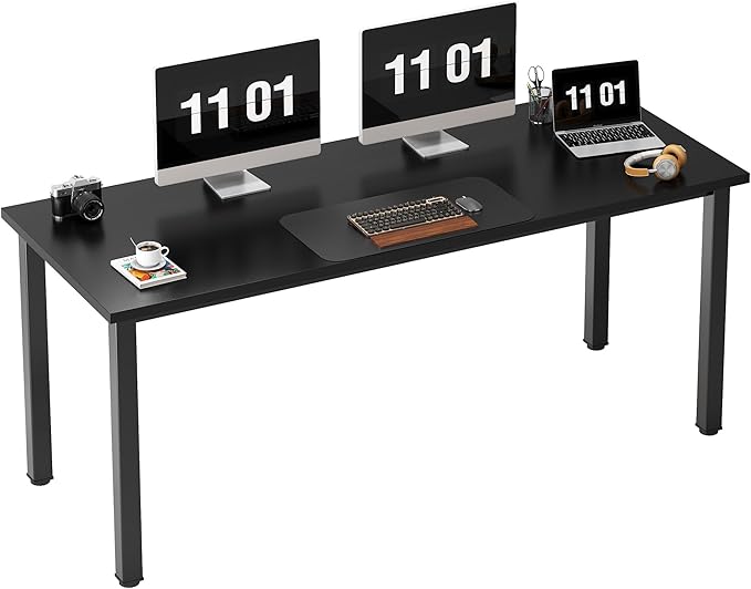 Need 63 Inch Large Computer Desk - Modern Simple Style Home Office Gaming Desk, Basic Writing Table for Study Student, Large Legroom, Black Metal Frame, Black