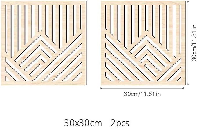 Geometric Mountain Wood Wall Art Decor, 2 Pcs Modern Mountain Wall Sculptures Wooden Square Hanging Abstract Panels, 3D Square Hollow Wood Art Wall Decor for Home Office Living Room Bedroom (Beige)