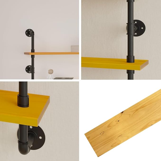 HDDFER Floating Shelves for Wall Bookshelf Industrial Pipe Shelving Shelves Natural Wood Planks Rustic Wall Shelves Hanging Bookshelves Farmhouse Kitchen Shelving 60 inch